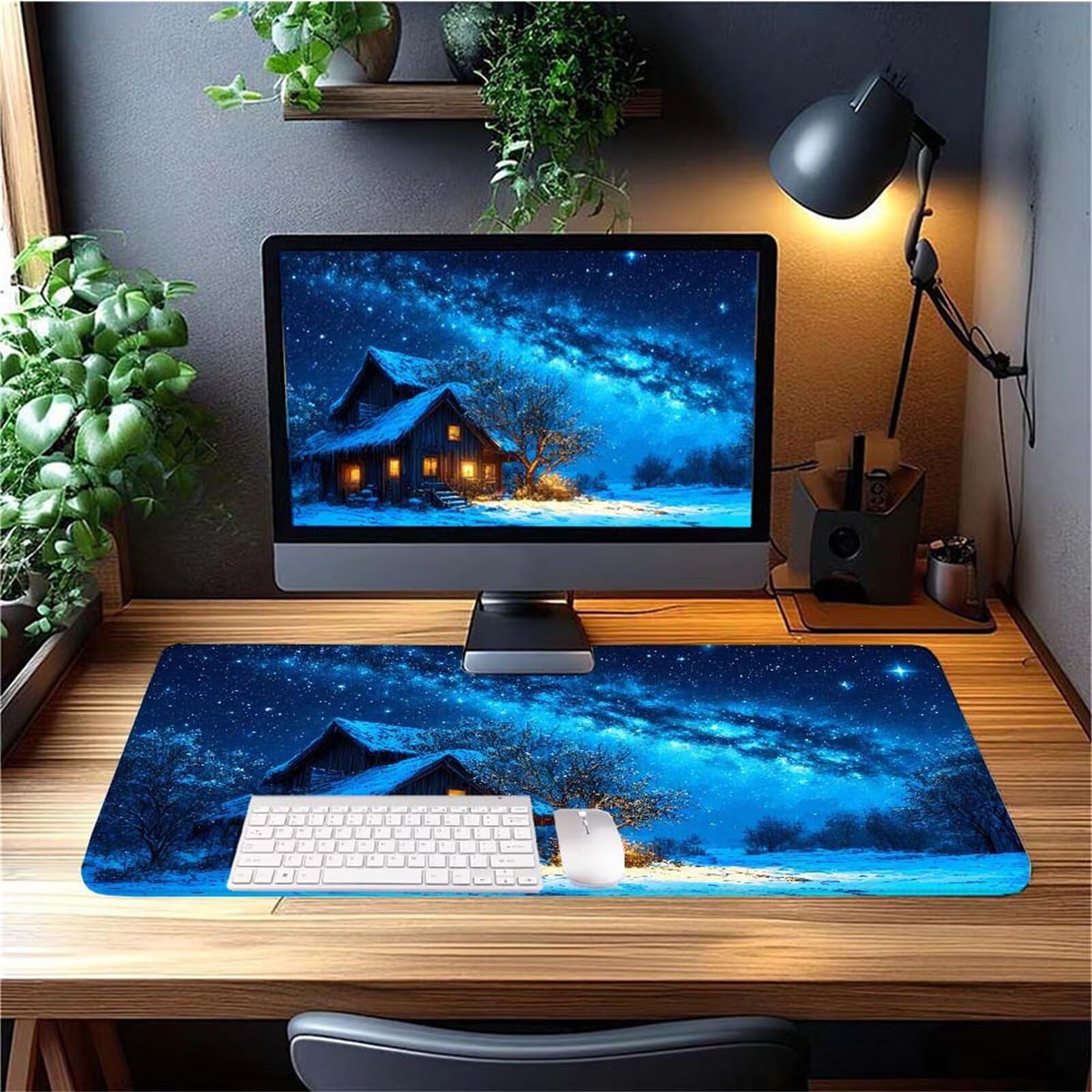 Alfombrilla Ratón Árbol Cabina Alfombrilla Ratón XXL 1400x600x3mm Mouse Pad Resiste Salpicaduras, Extendida de Gran Tamaño con Bordes Cosidos, Mejora la Precisión y la Velocidad, Antideslizante y-441