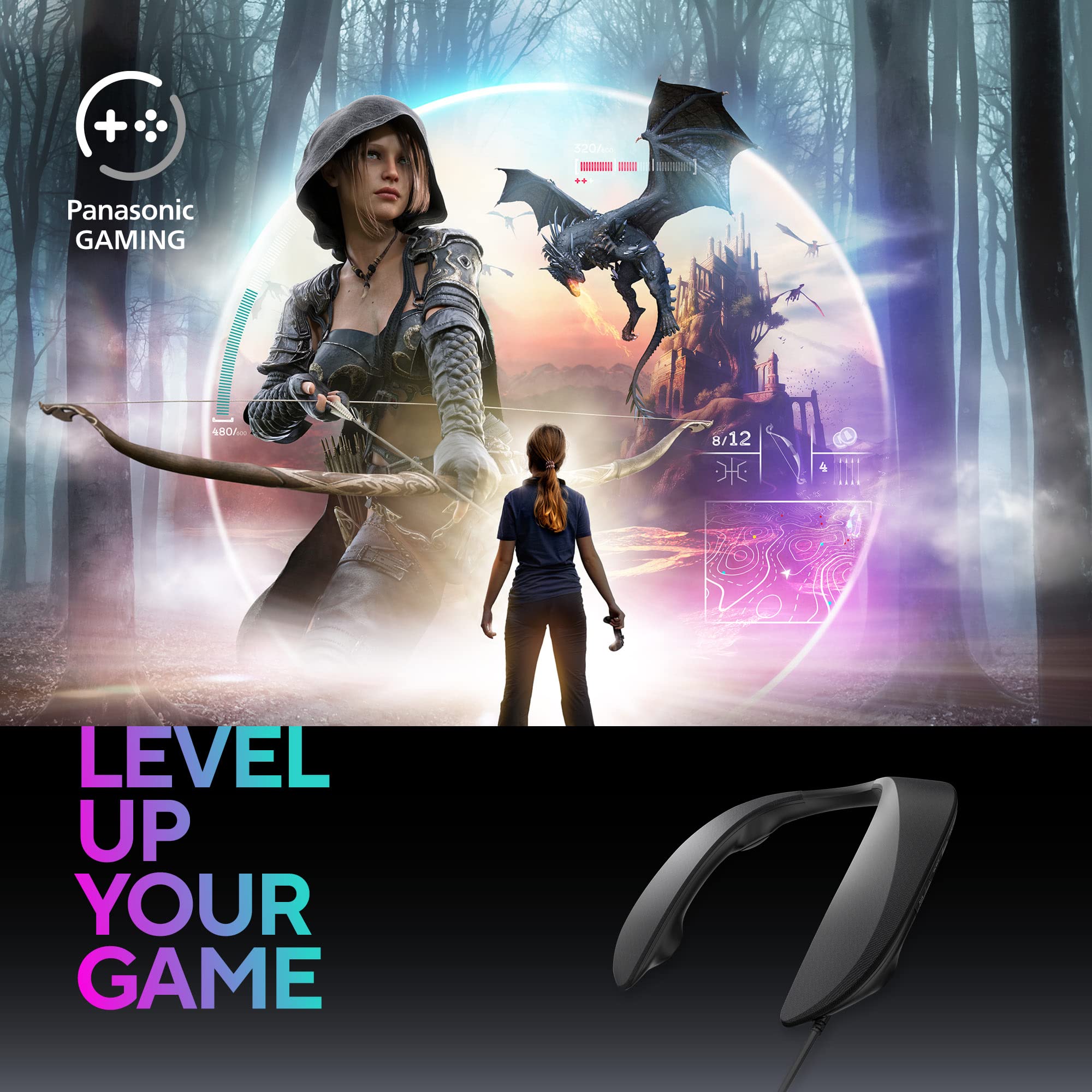 Panasonic SC-GN01, Sistema di Altoparlanti da Gioco, Cuffie Indossabili, 4 W, Design Ergonomico, 3 Modalità Audio, Microfono Incorporato, USB