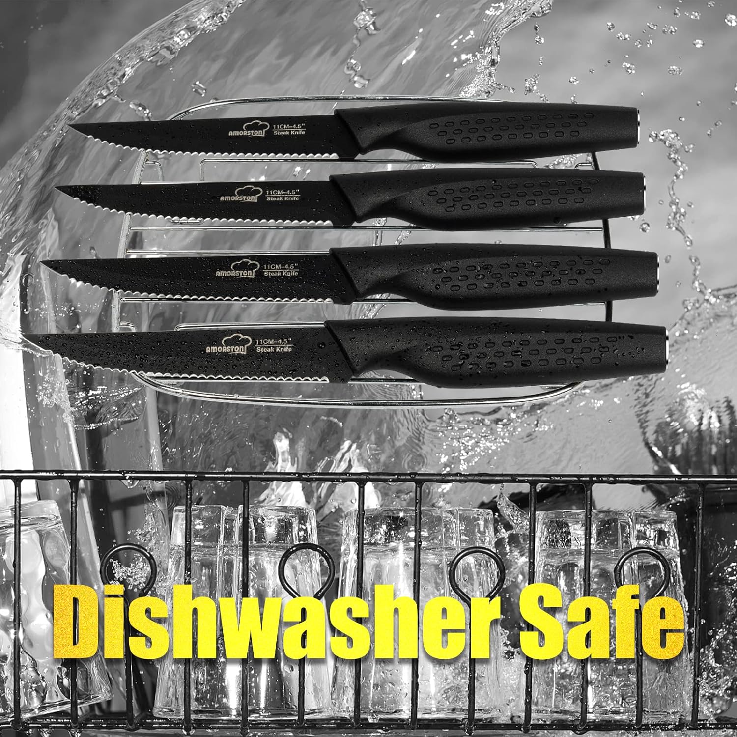 Steak Knives Set of 8, Stainless Steel Steak Knife Set, Serrated Steak Knives Dishwasher Safe, Elegant Black : Everything Else