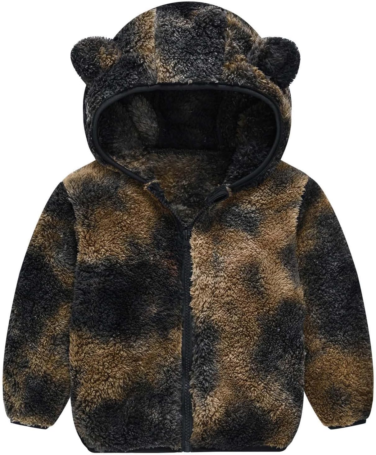 Boys Girls Sherpa Fleece Jacket Bear Ear Hooded Full Zip Coat | Sherpa Fleece Jacket Bear Ear Hood Full Zip Long Sleeve Cozy School Playdate Outdoor Cold Weather Everyday Clothes