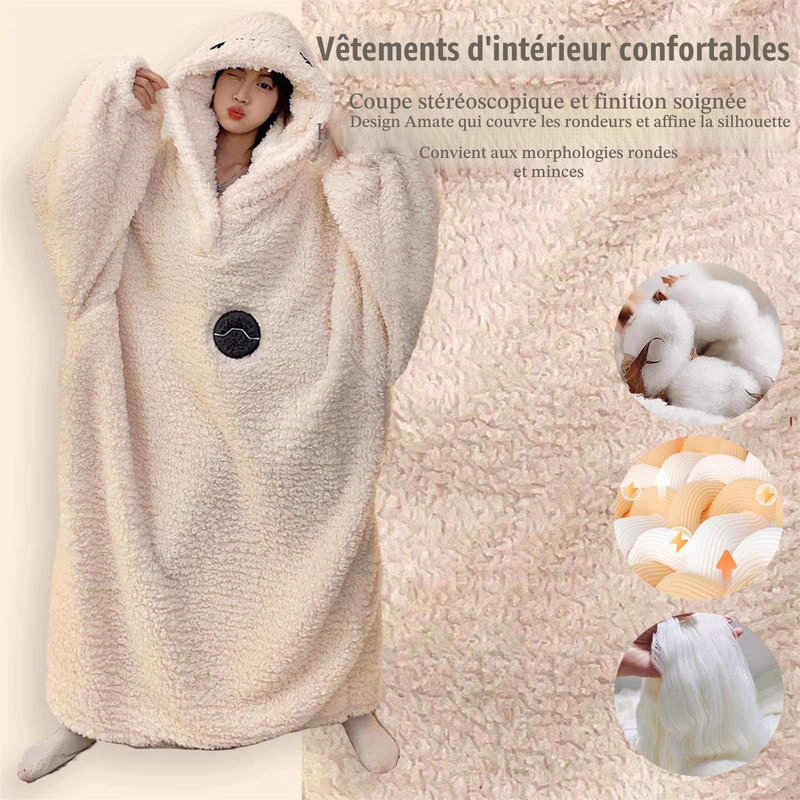 Pyjama en Polaire pour Femme, Couverture Surdimensionnée à Capuche, Grande Polaire Ultra Douce, Chaude Et Confortable, Couverture Géante Portable pour Femmes, Hommes, Adultes, Adolescents