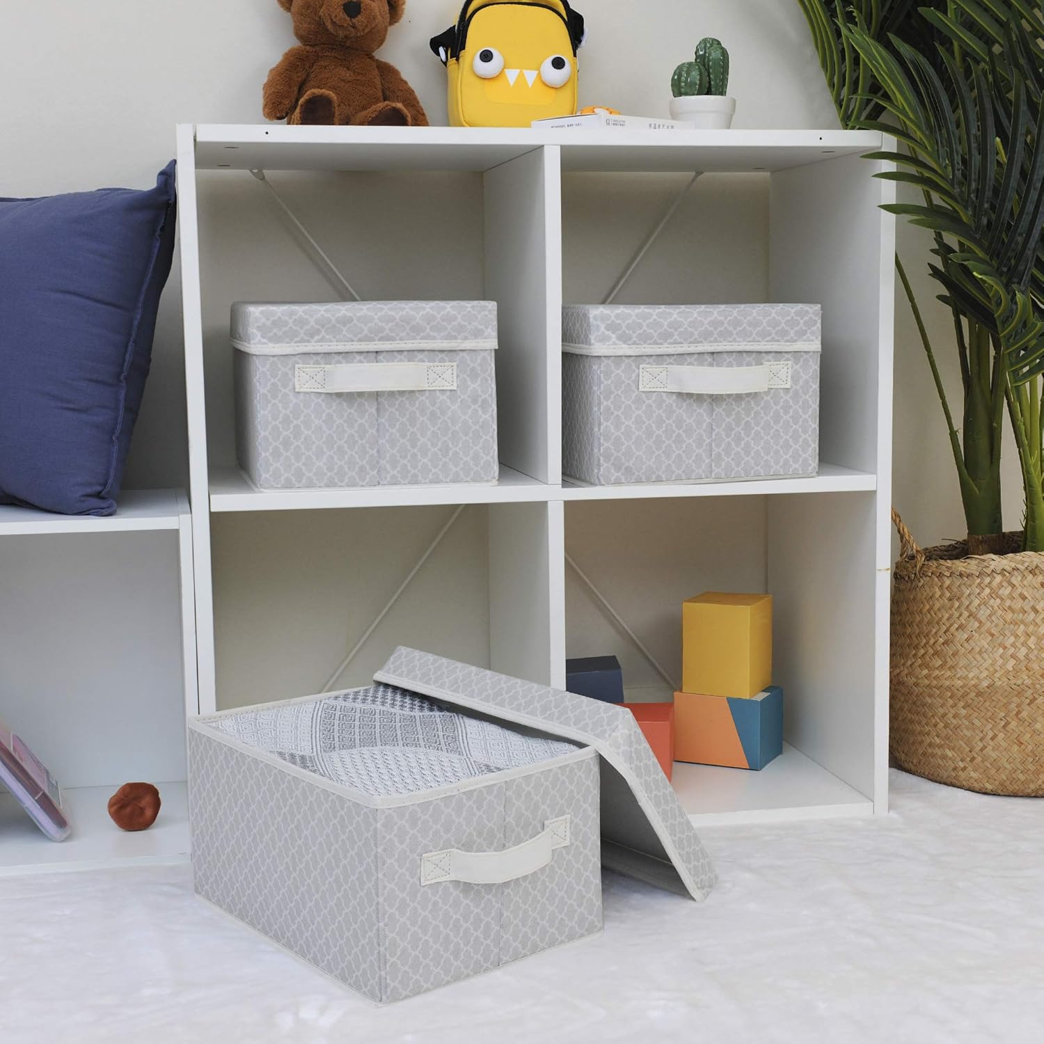 GRANNY SAYS Storage Bins with Lids, Nursery Storage Boxes, Closet Organizers and Storage Containers, Medium, Gray/Beige, 3-Pack : Home & Kitchen