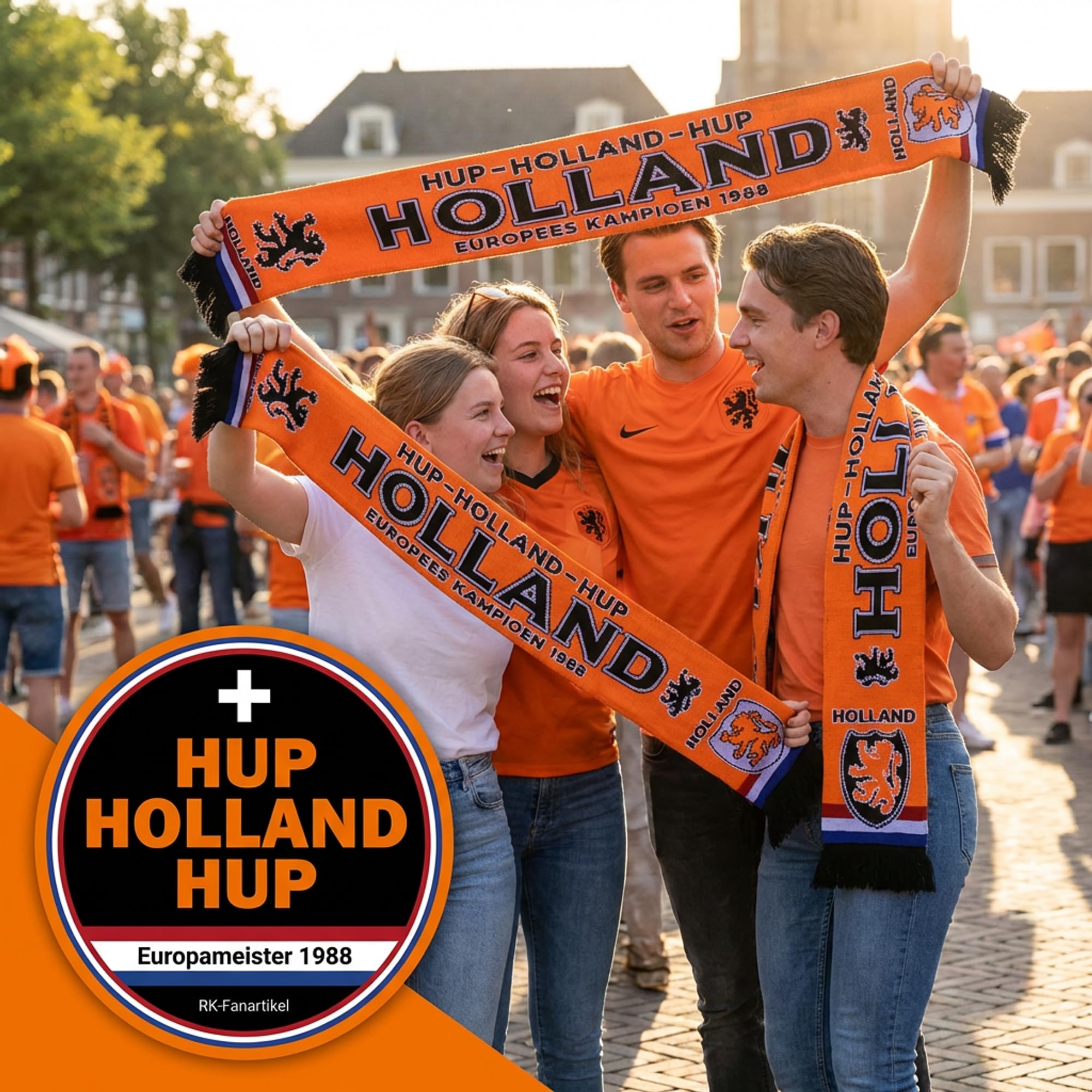 Generisch Holland Écharpe en tricot pour championnat d'Europe, Orange, noir., 135 cm