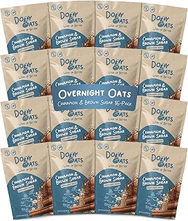 Dozy Oats Overnight Oatmeal Packets, Cinnamon and Brown Sugar Multipack with Rolled Oats and Chia Seeds. Gluten-Free, Natural Source of Protein and Fiber, 16-Pack