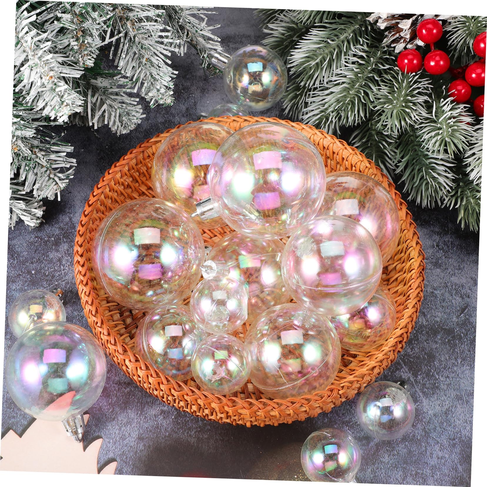 HOMSFOU 18 Pezzi Palline di Natale in Plastica Infrangibili Decorative Forma Rotonda da 3-6 Cm per Decorare la Cucina e L'albero di Natale