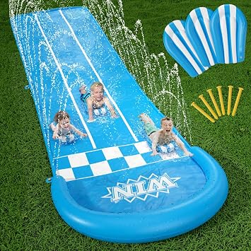 Jasonwell Slip and Water Slide - 20Ft Heavy Duty Lawn Slip Waterslide for Kids Adults with Splash Sprinkler N 3 Bodyboards Backyard Summer Outside Outdoor Water Play Toys Race-3Lanes