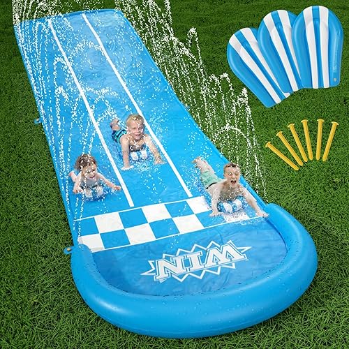 Jasonwell Slip and Slide Lawn Waterslide - 20Ft Heavy Duty Lawn Slip Water Slide for Kids Adults with Splash Sprinkler N 3 Bodyboards Backyard Summer Outside Outdoor Water Play Toys (Race-3Lanes)