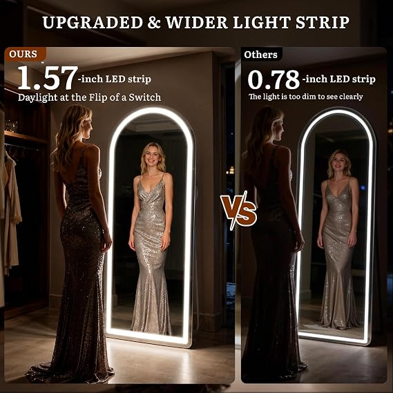 Refined LED Full Length Mirror 63x21 with Wide Light Strip and Stand