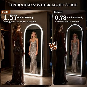 Refined LED Full Length Mirror 63x21 with Wide Light Strip and Stand