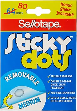 Sellotape 80 Sticky Dots, 10mm Clear Round Clear Double-Sided Adhesive Dots, No Residue, Surface Safe, Easy to Remove, Use Instead of Glue, Ideal for Temporary Displays, Crafts and Posters