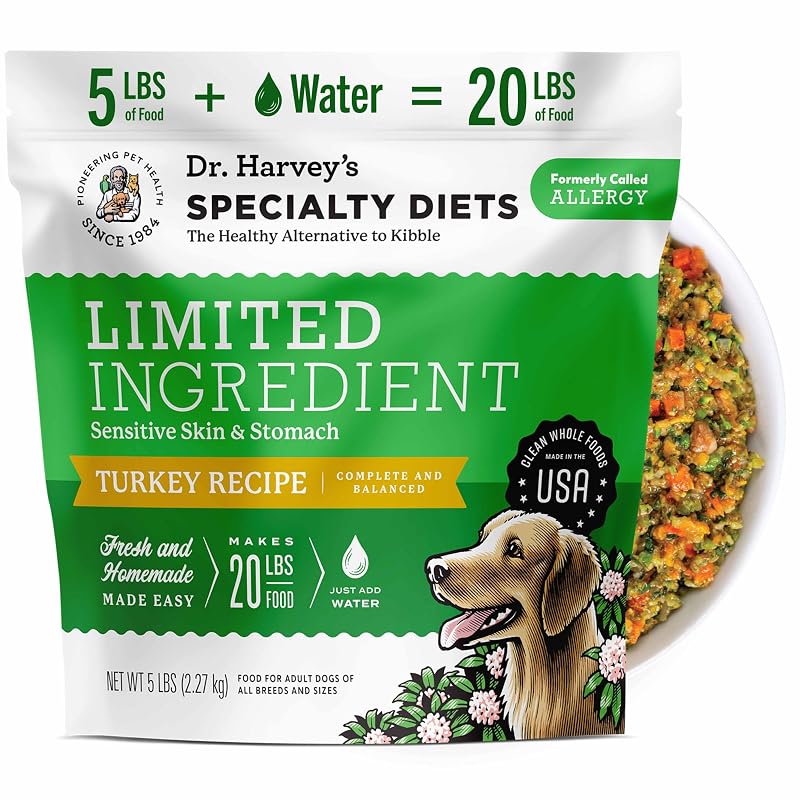 Ração desidratada para cães Dr. Harvey's Limited Ingredient, receita de peru, 2,27 kg