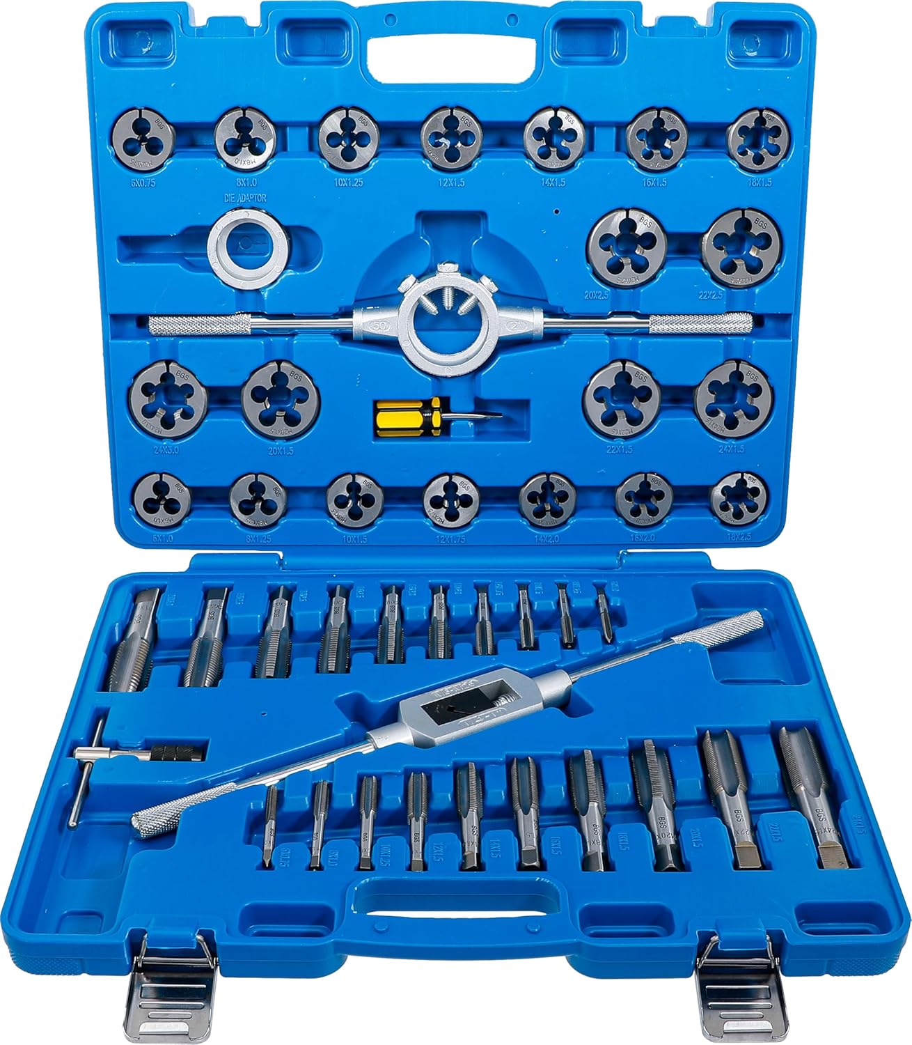 BGS 1893 | Tap and Die Set | M6 - M24 | 45 pcs. | Internal & External Thread | 20 Taps | 20 Dies | Tap Wrench & Holder | Tool Steel (GCr15)