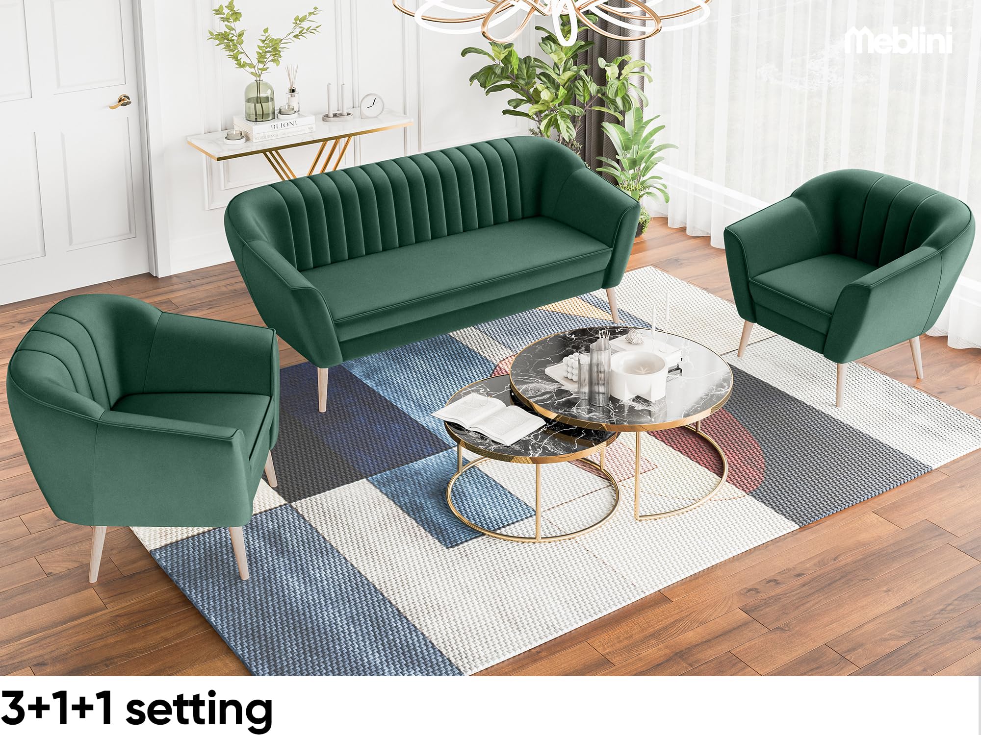 MEBLINI Mini Sofa Set 3-1-1 für Wohnzimmer - Mini Lounge für fünf Personen - Küchensofa - Sofa Klein - Sitzgarnitur - Polstergarnitur - Sofagarnituren - KAIA - 3+1+1