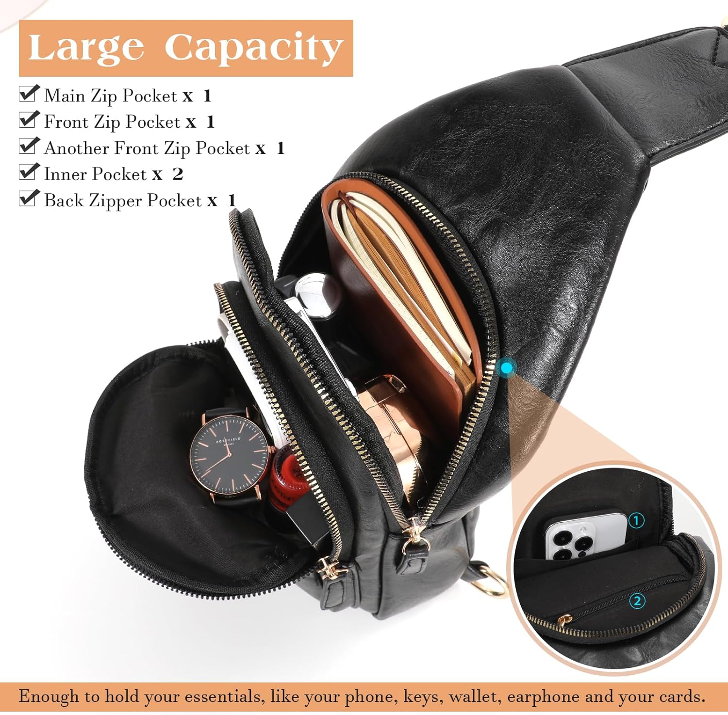 SUOSDEY Sling Bags for Women - Crossbody Leather Sling Backpack Chest Shoulder Bags for Casual Traveling Hiking Cycling