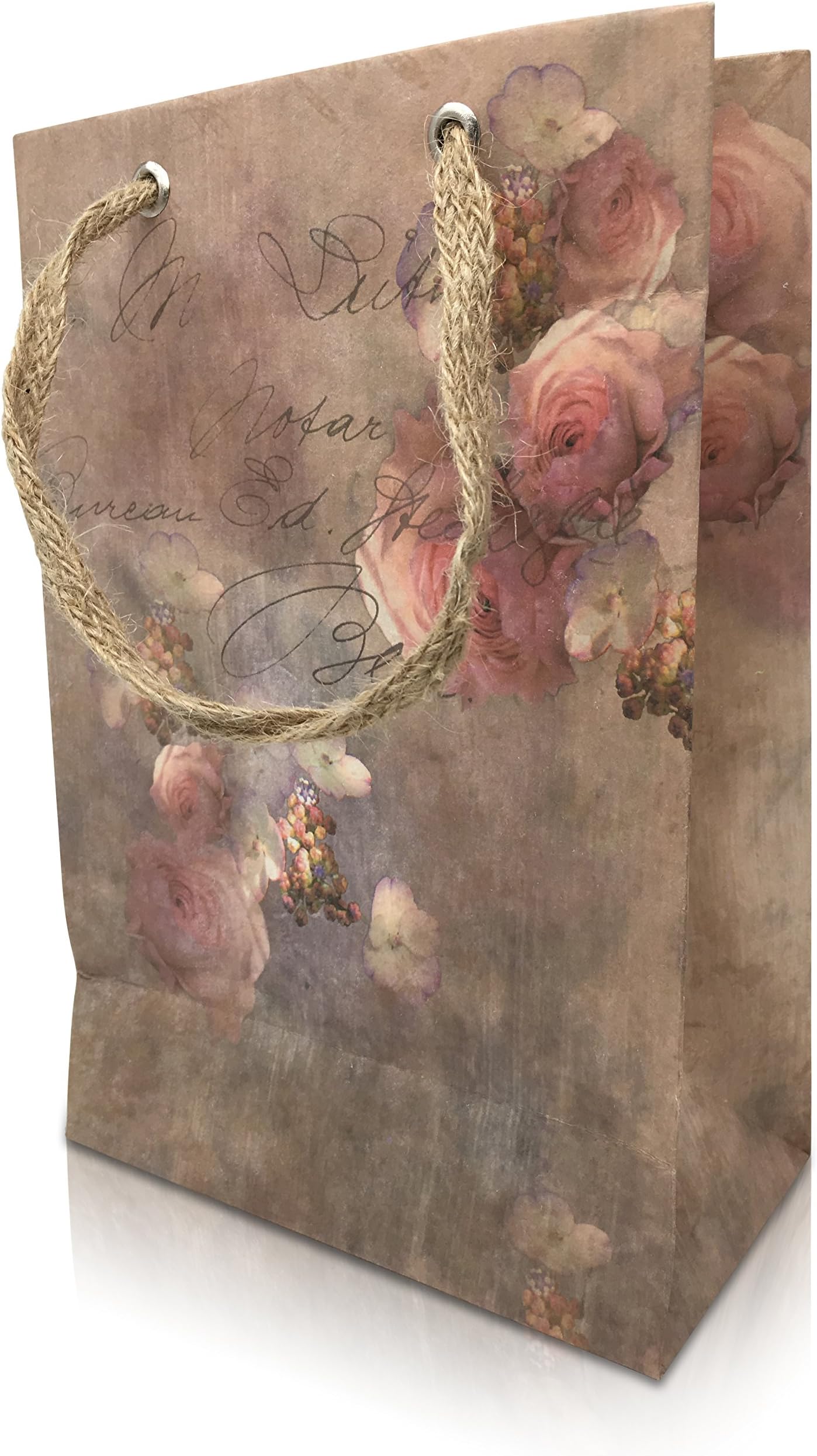 Gift Bags for Women Qty. 10 Burlap Jute Handles - Bulk Paper Bags for Bridesmaid Wedding Bridal Shower Girl - Large Party Shower Unique Kraft Bags - Romantic Bohemian Artisan (France Flower)