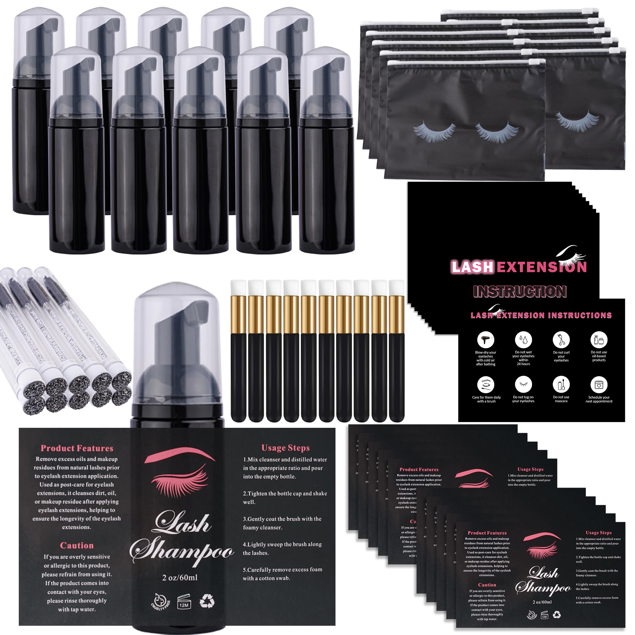 Lash Extension Cleaning Kit with Aftercare Tools