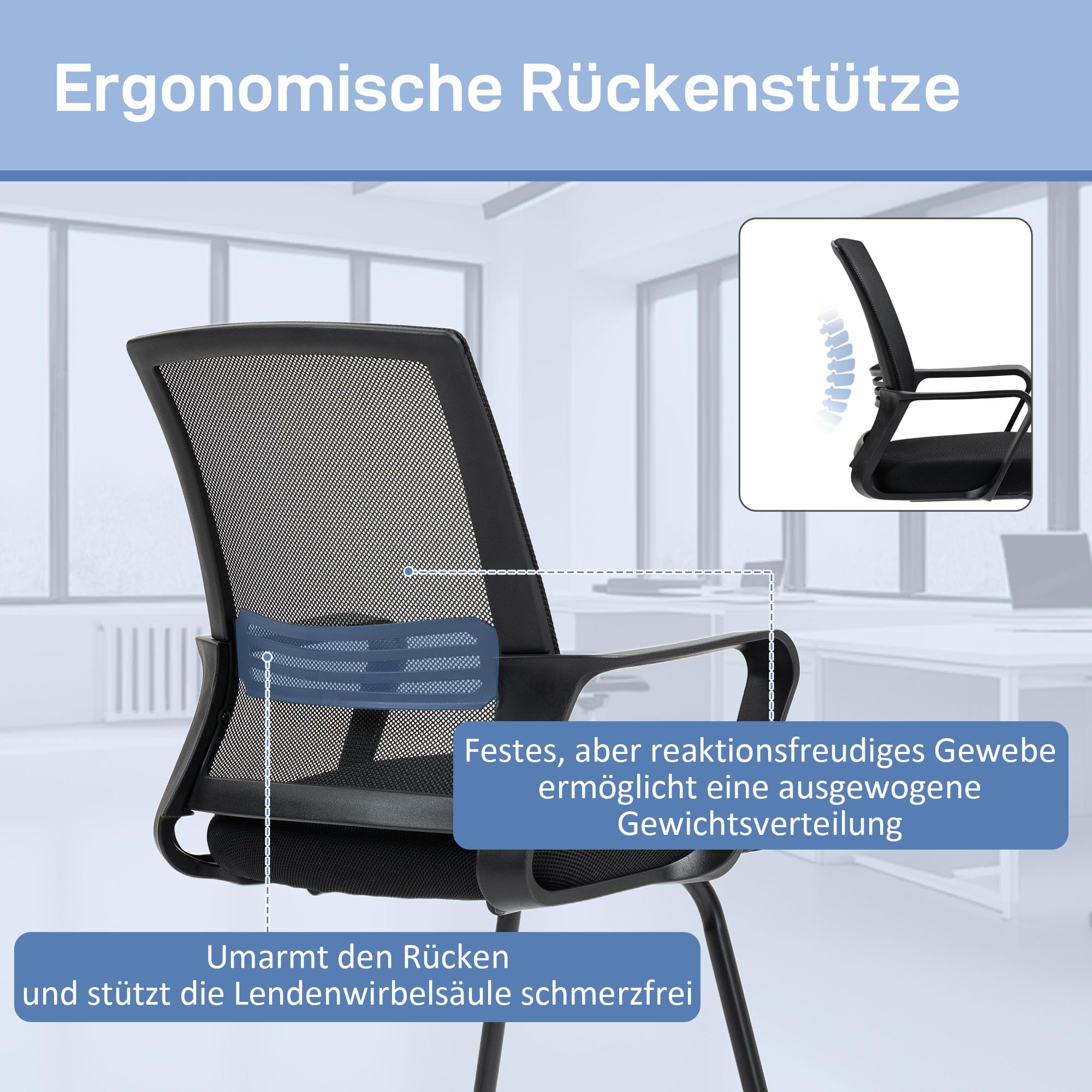 HOMCOM Bürostuhl Freischwinger Besucherstuhl mit Armlehne, Kufenbasis Ergonomischer Schwingstuhl Konferenzstuhl Bürostühle für Büro, Konferenzraum, Arbeitszimmer Schwarz