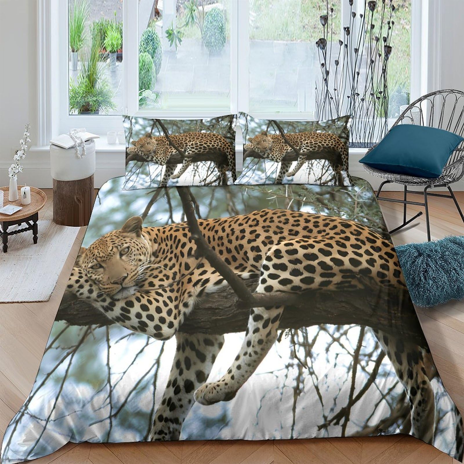 Ctjqhvkz Style-9 3D Printed Leopard Jungle Fitted Sheet Microfiber Soft Breathable Wildlife Mattress Cover Bedroom Décor Single（135X200cm）