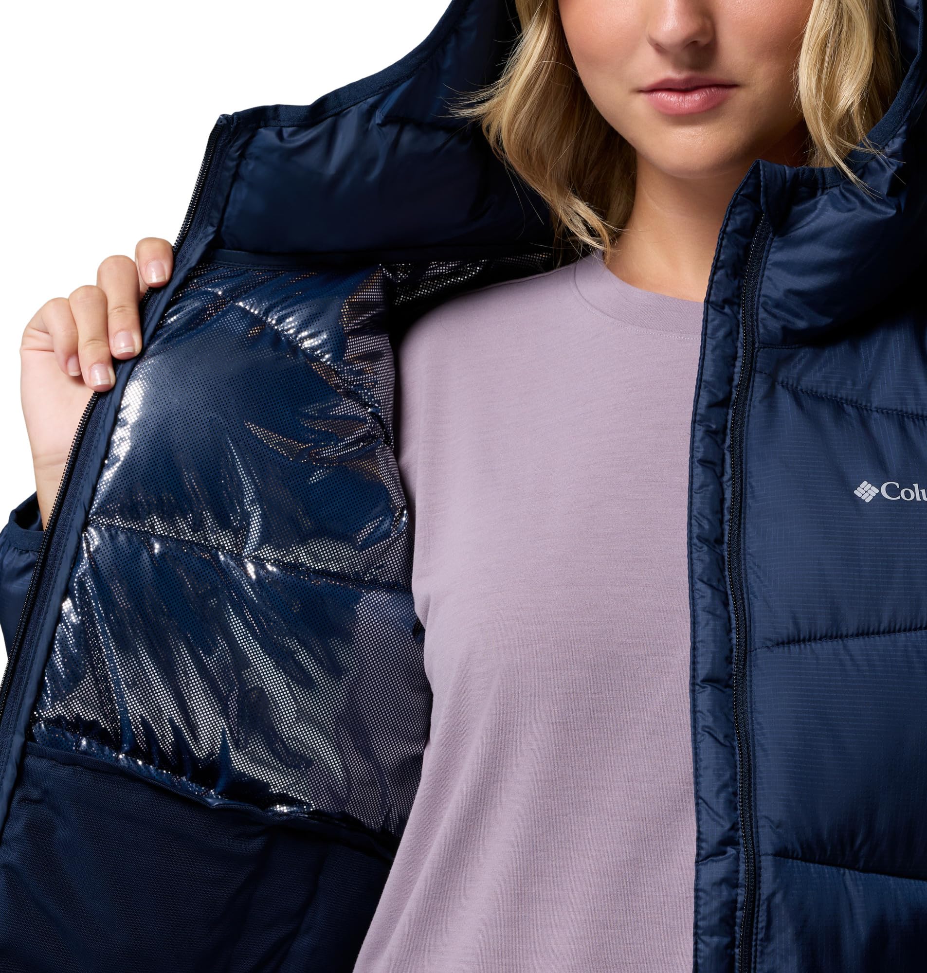 Columbia Damska kurtka z kapturem Fivemile Butte, kurtka puchowa z kapturem, Collegiate Navy, L
