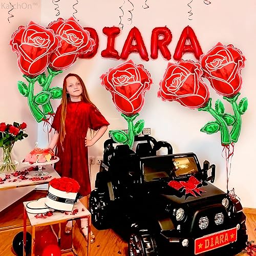 Miniatura 5 de KatchOn, Globos gigantes de rosas rojas  37 pulgadas, paquete de 6  Globos de papel aluminio rosa, decoraciones del día de la madre, globo de flores