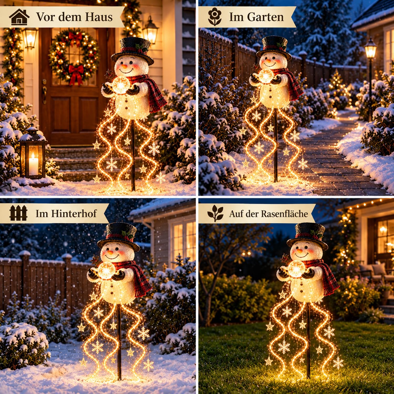 Schneemann LED-Gartenleuchte, Weihnachtsbeleuchtung für Außen (2pcs)