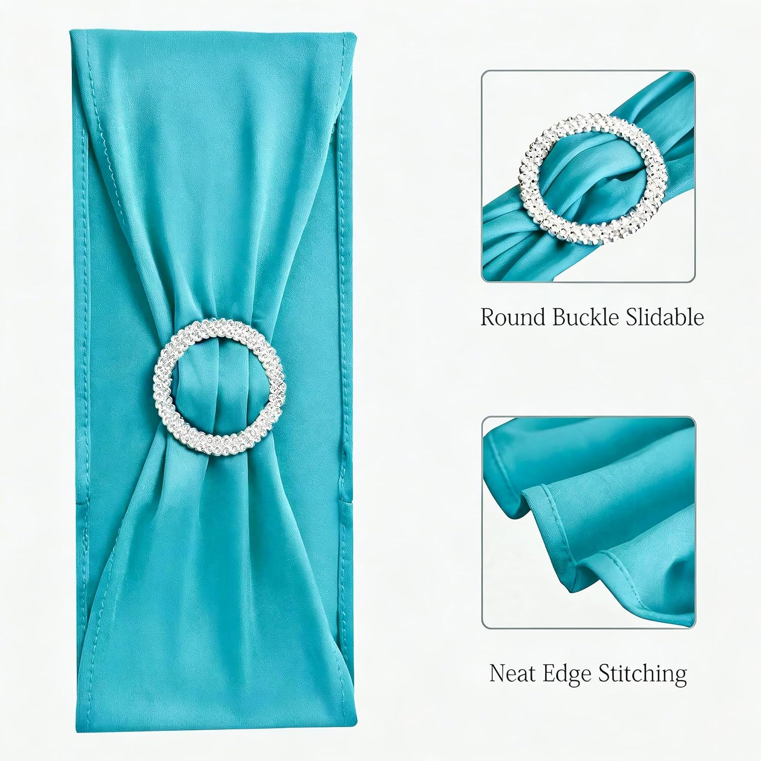 Pack of 50 Spandex Turquoise Chair Sashes for Wedding Teal Chair Bows Sashes Chairs Bands Buckles Fitting Birthday Party Anniversary Events Ceremony Bridal Baby Shower Decorations