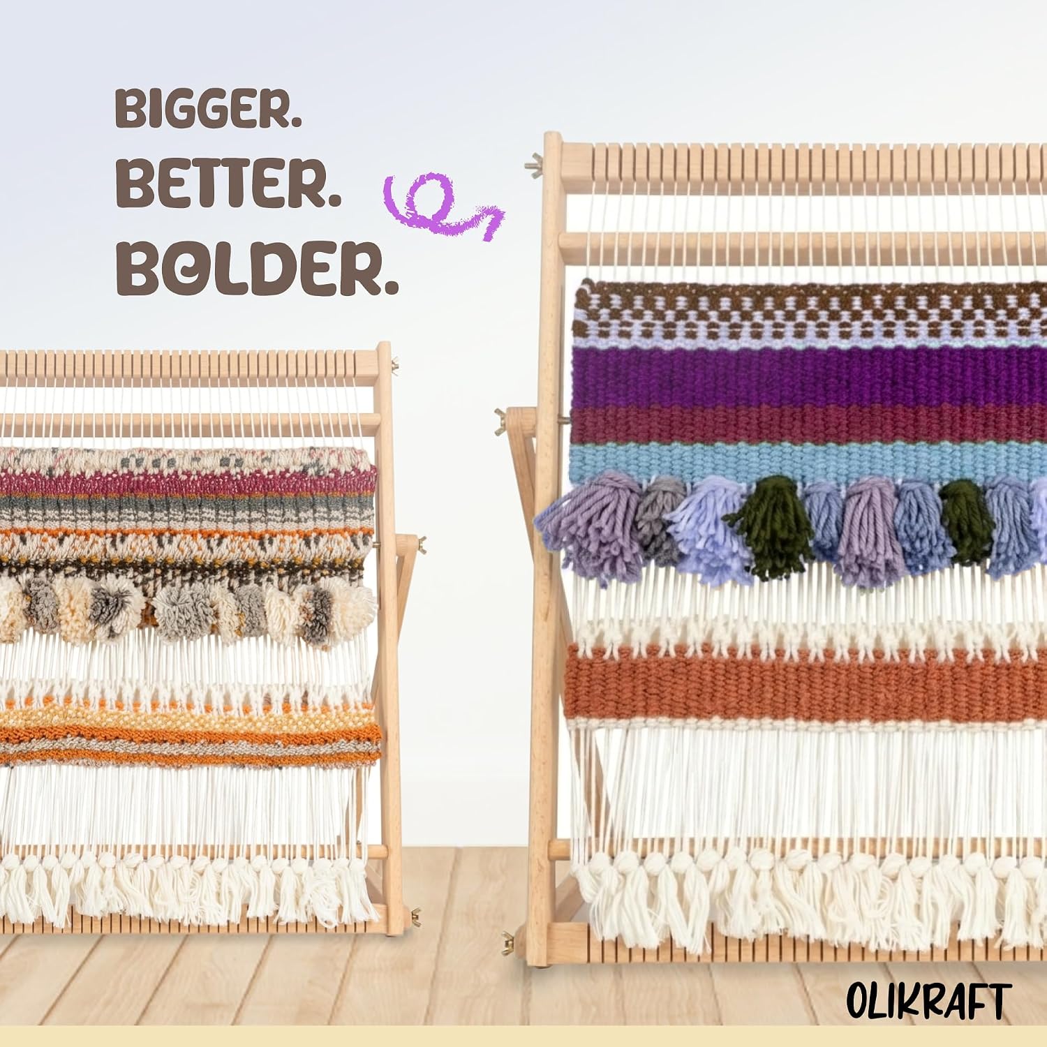 Olikraft Wooden Weaving Loom, Adjustable Stand (Extra Large)