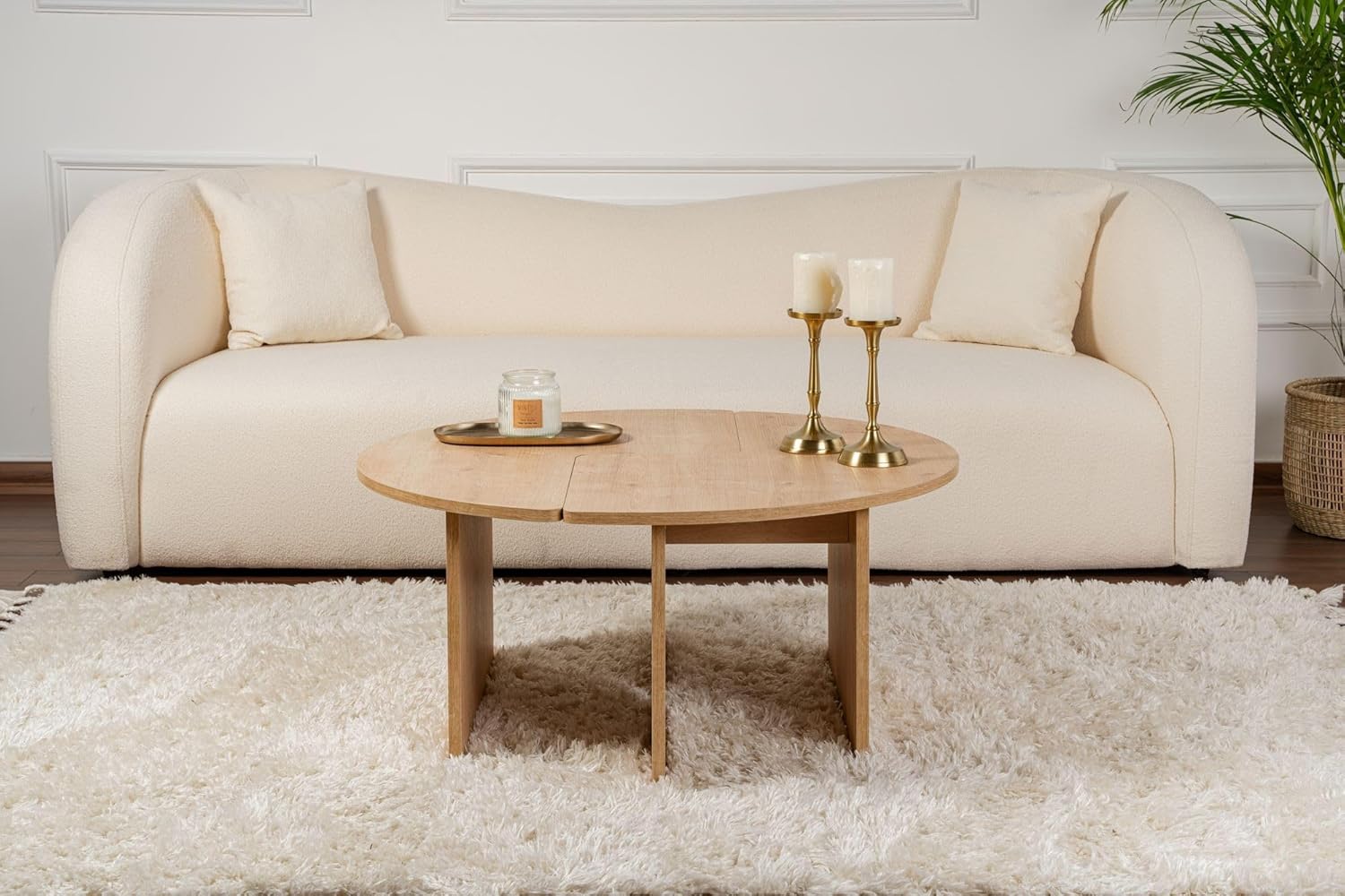 Stylish Oak Coffee Table, Diameter 90 cm, 41 cm Height, 100% Melamine Coated Particle Board, 18 mm Thick, Perfect for Modern Living Rooms and Cosy Spaces