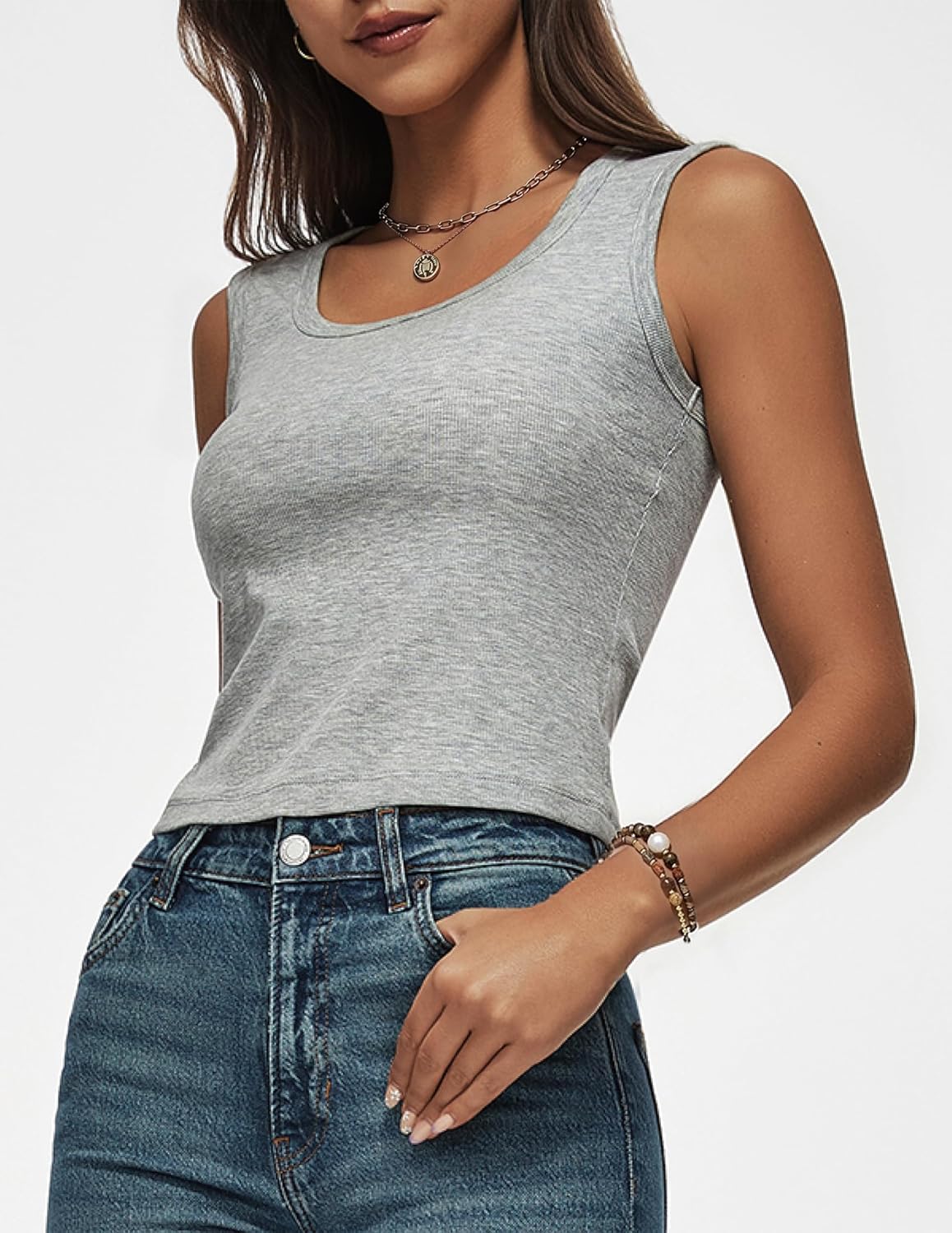 Women Wide Strap Ribbed Cropped Tank Tops 2026 Summer Trendy Crop Top Tight Fit Basic Sleeveless Camisole - Image 3