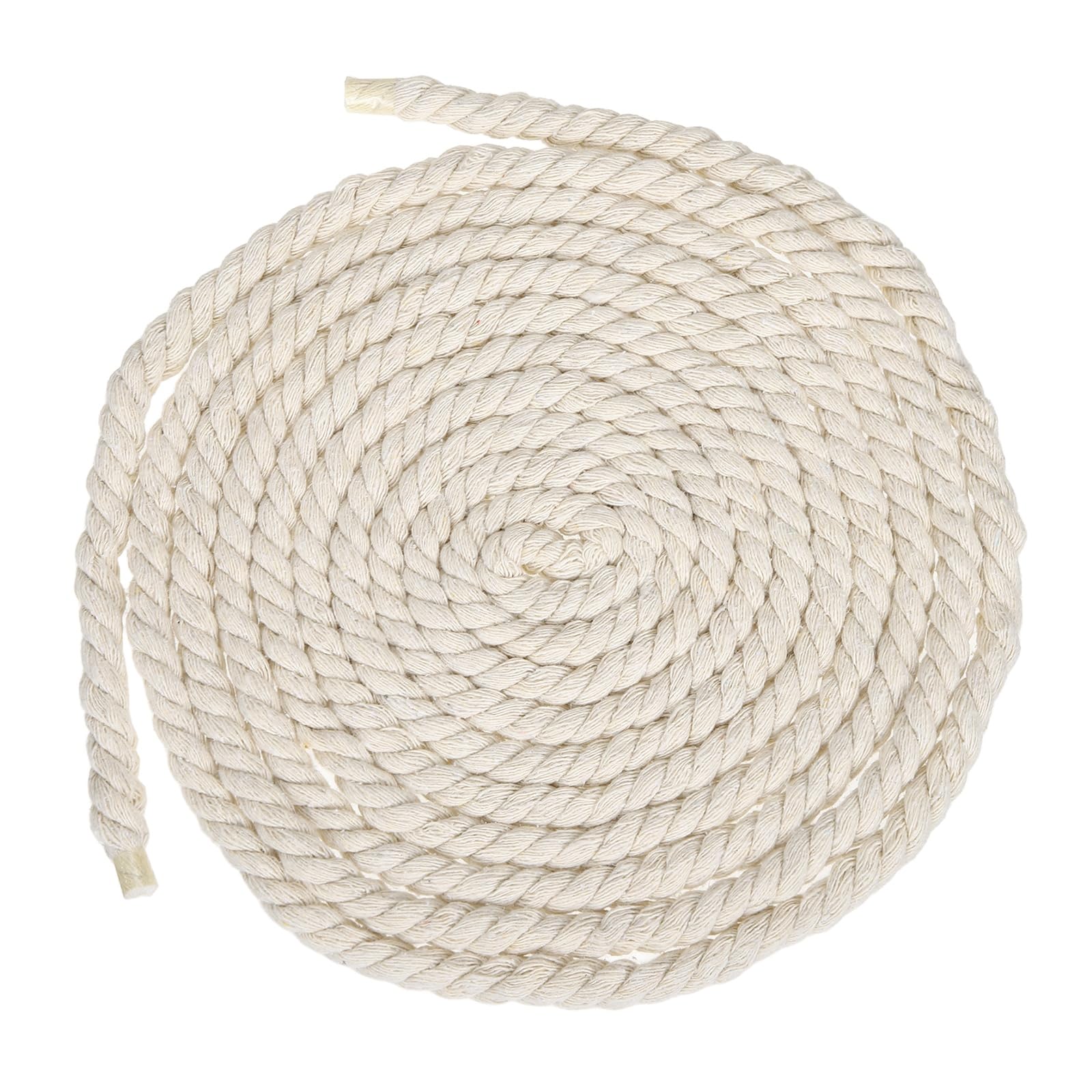 sourcing map 8mm x 14.8 Feet Beige Cotton Rope, 3 Strand Clothes Line Outdoors Twisted Braided Thick Macrame Cord for DIY Wall Hanging Plant Hanger Knotting Clothesline