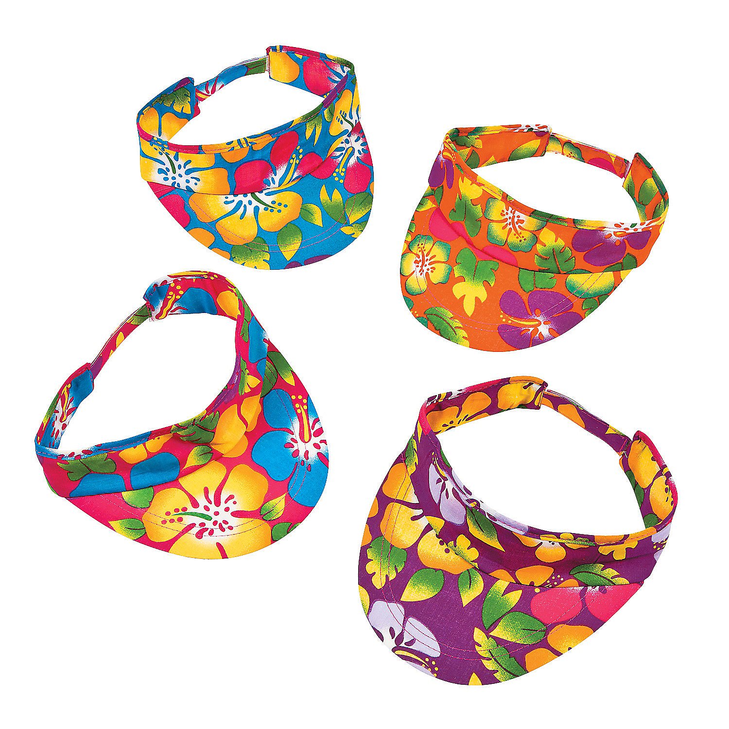 Fun Express - Hibiscus Print Luau Visors for Party - Apparel Accessories - Hats - Visors - Party - 12 Pieces Multicolor