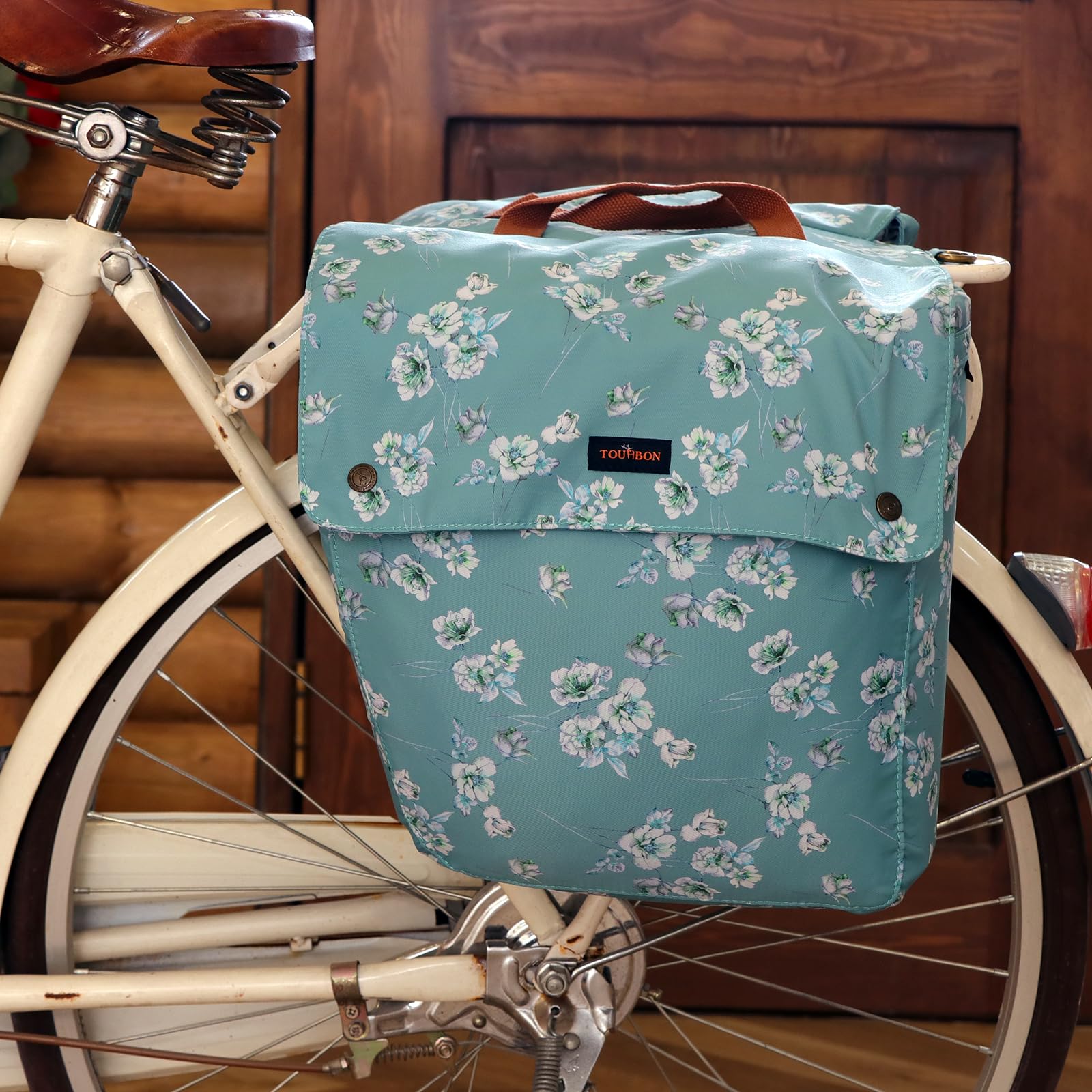 TOURBON - Borsa impermeabile in tela per bicicletta, con doppio avvolgimento, per sedile posteriore (motivo floreale)