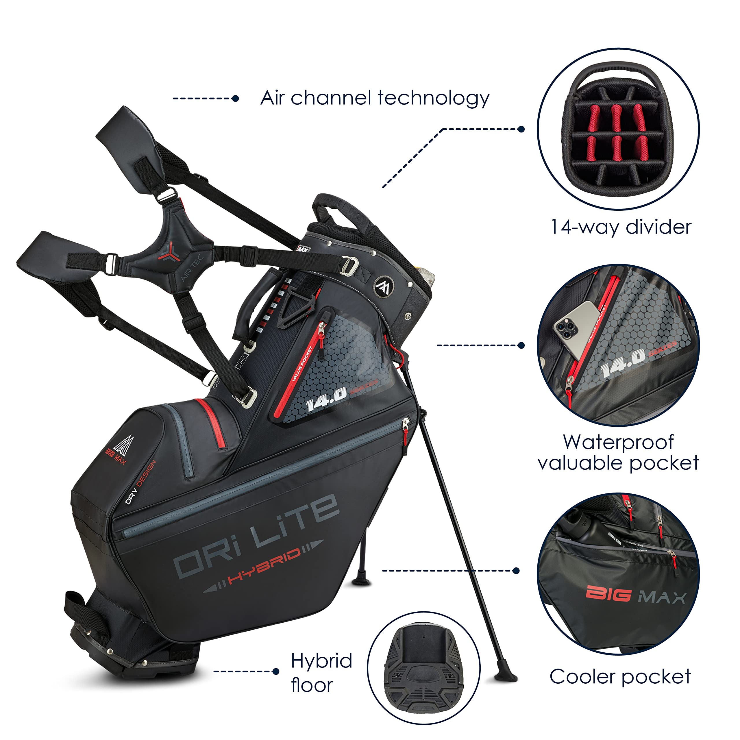 Big Max Dri Lite Hybrid Tour Stand Bag WaterRepellent