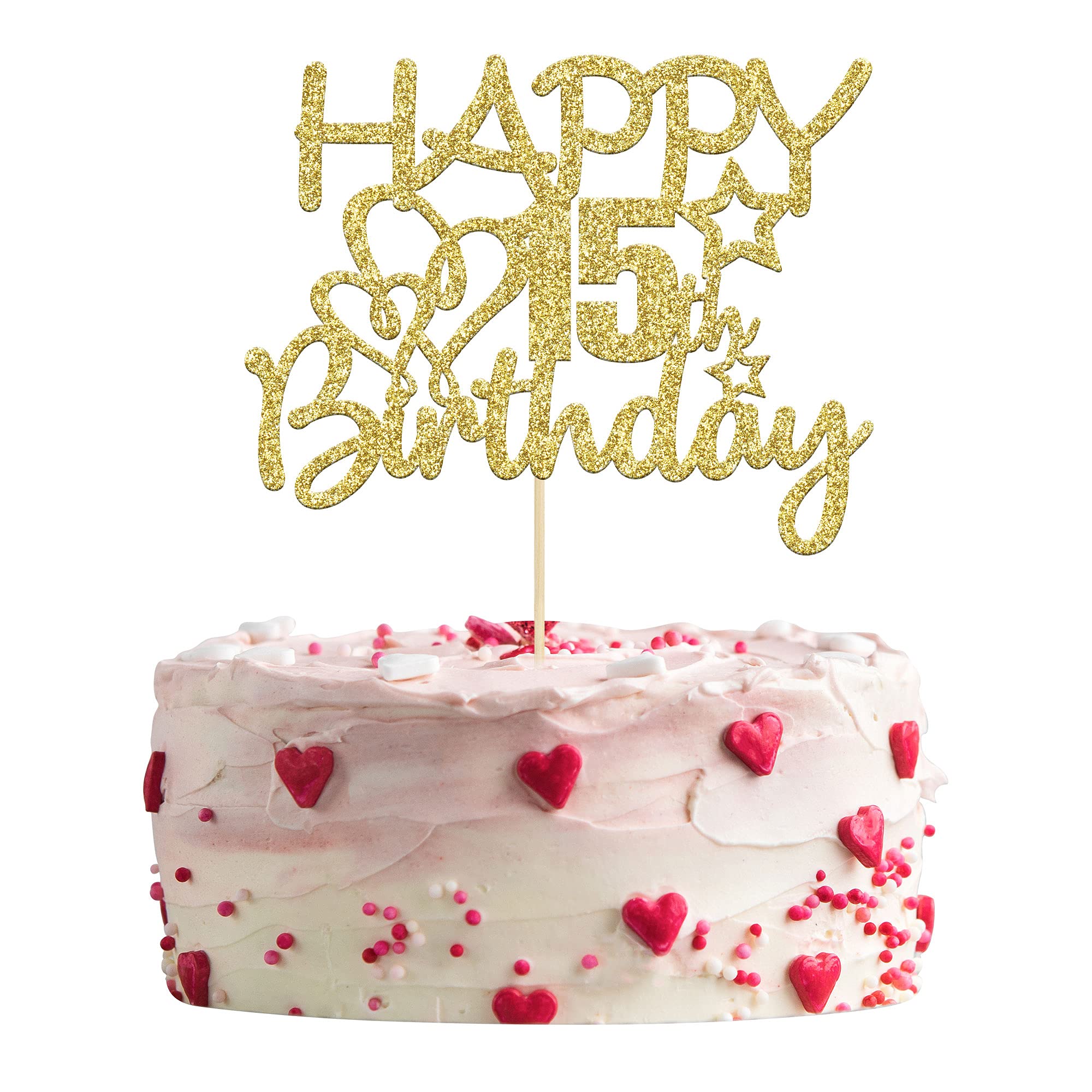 Topper Per Torta 15° Compleanno Edizione Limitata 2010 - Decorazione Con Glitter Oro Per Ragazze - Scritta '15 Favolosi Auguri' - 3