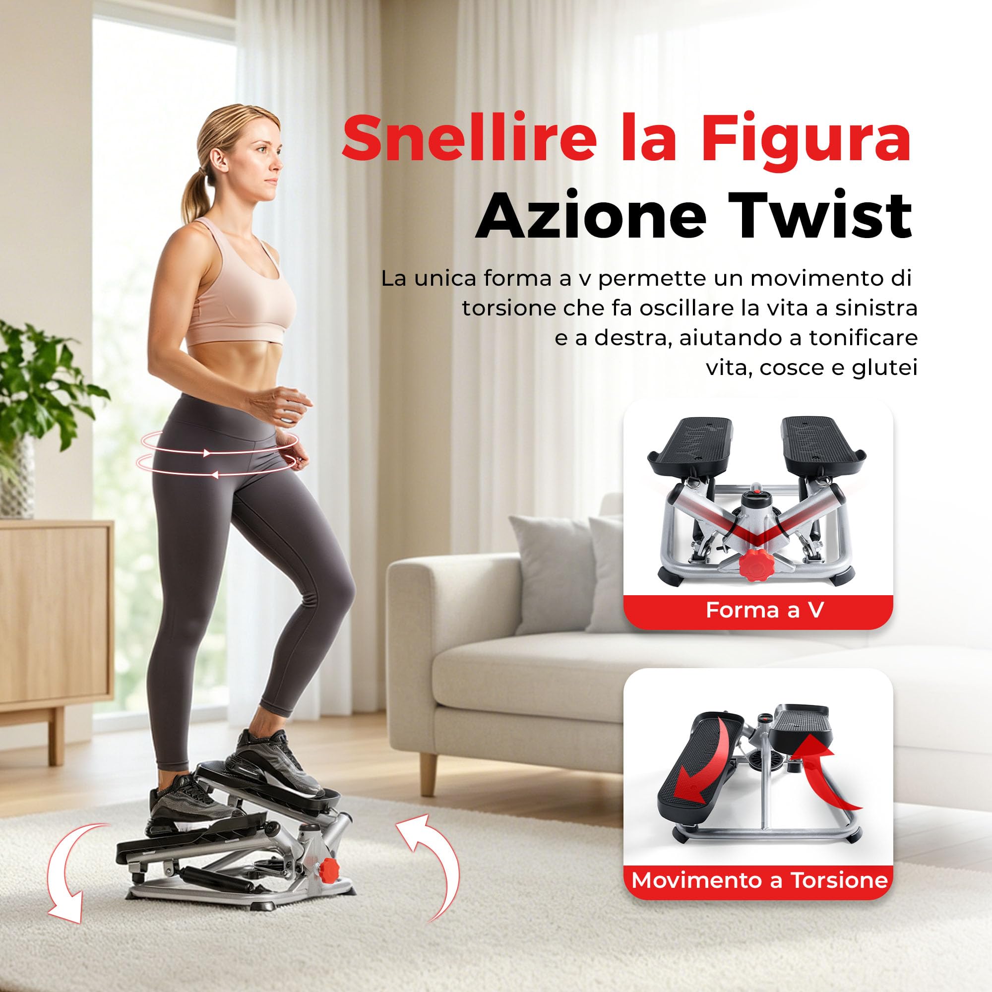 Sunny Health & Fitness Mini Stepper c/Bande Elastiche per Allenamento Casa