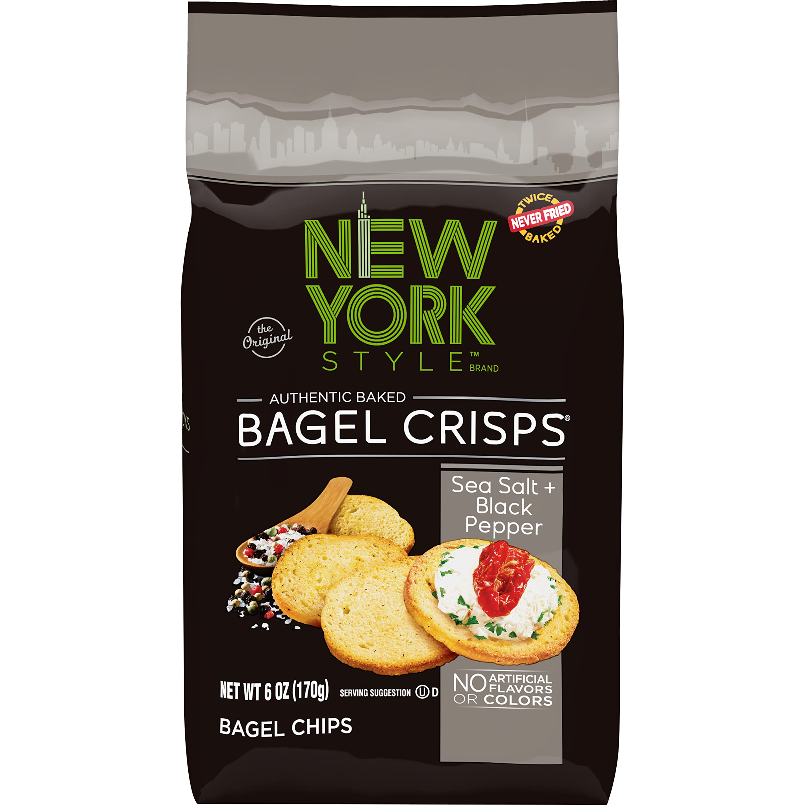 New York Style Bagel Crisps, Sea Salt & Cracked Pepper, 6 Ounce