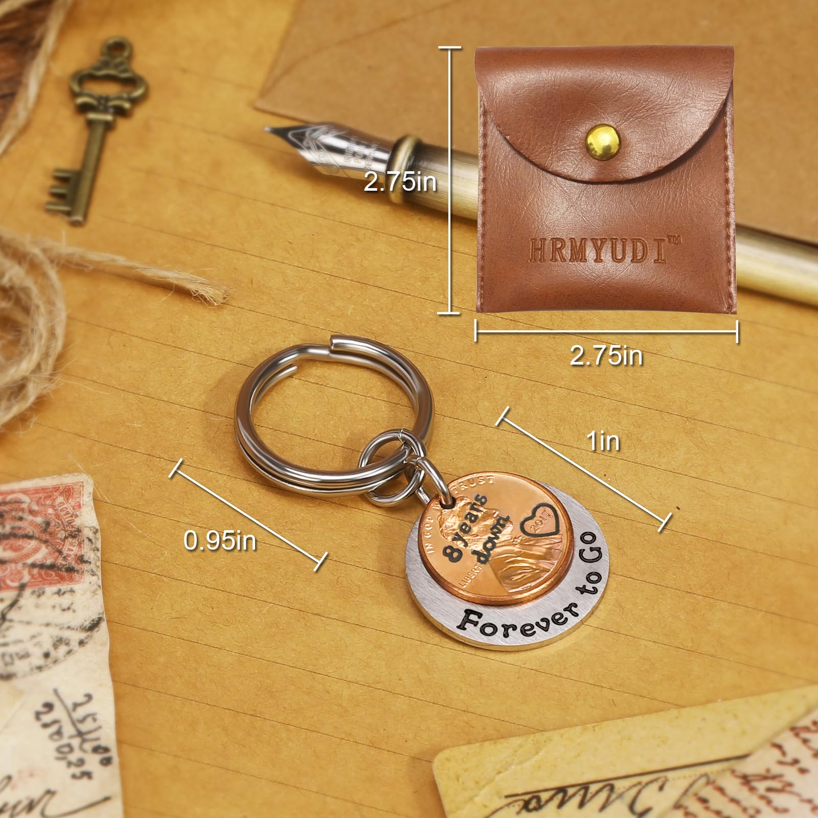 HRMYUDI Copper Gifts for 8th Anniversary, 8 Years Anniversary Copper Gift Coin Keychain with a 2017 Penny, 8 Years Down and Forever To Go, Electric Appliance Wedding Present for Him Her Wife Husband