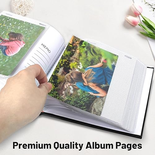 Miniatura 9 de RECUTMS Álbum de fotos con capacidad para 200 libros de fotos de 4 x 6 pulgadas, fundas de página de cuero de primera calidad, para la familia,