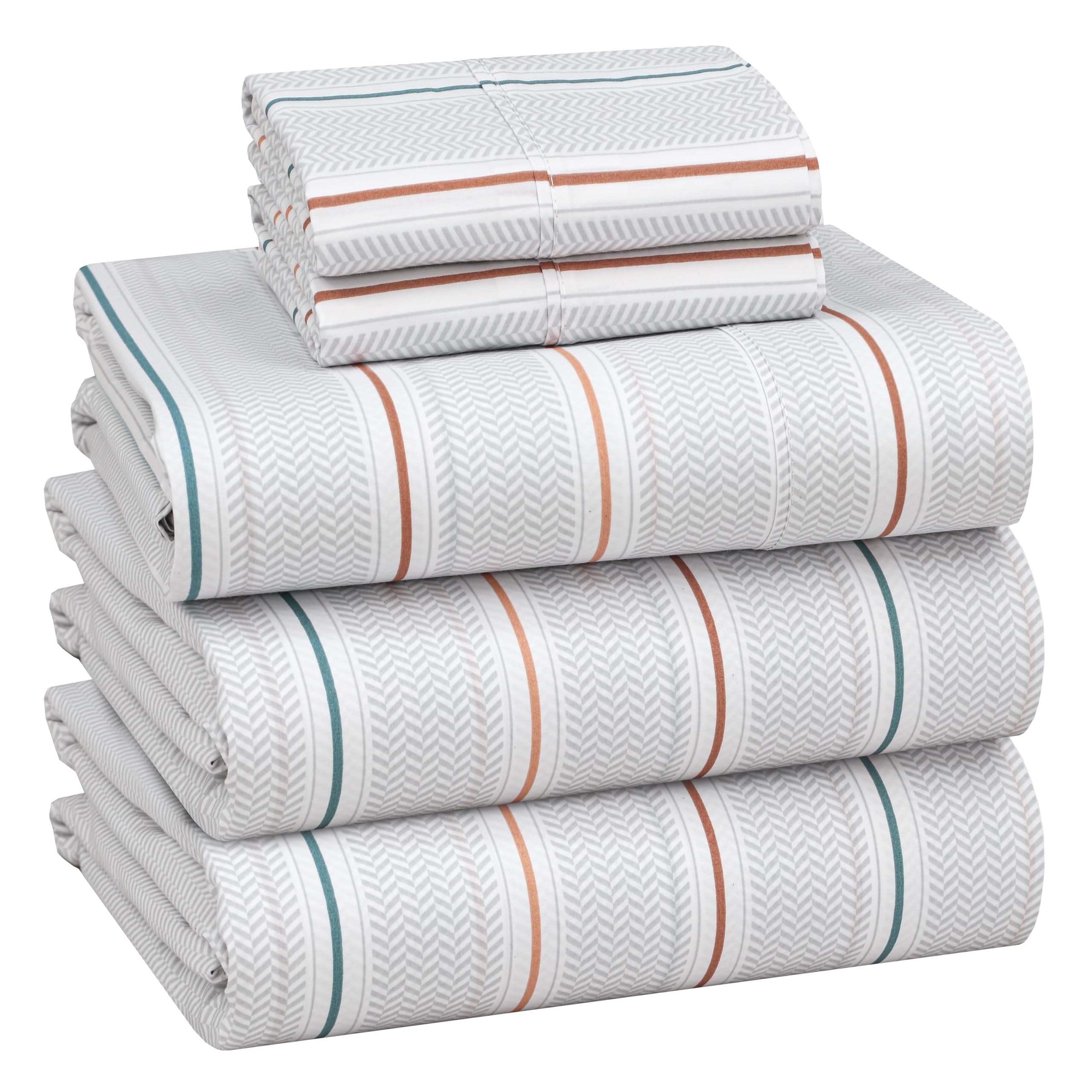 Ruvanti Chevron Twill Stripe 100% Cotton Percale Sheets Split King Size – Crisp Cooling Bed Sheets For Hot Sleepers, Deep Pocket 16”, Soft Breathable & Durable Hotel-Style 5 Piece Set,
