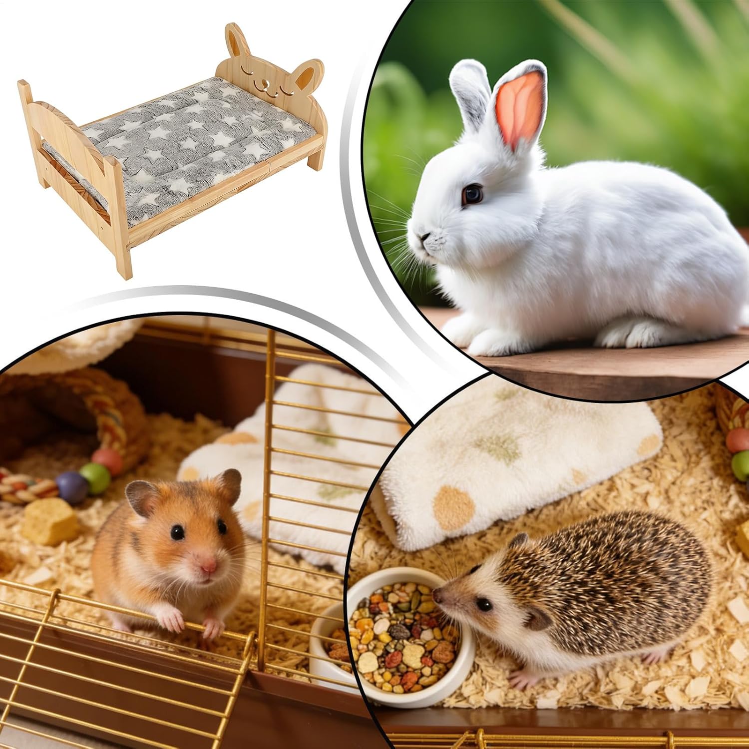 Wooden Pet Bed, Comfortable Resting Spot, 36x26.5cm, Cute Small Animal Bed, Cartoon Tiny Pet Habitat, Strong Structure, for Ferret Kitten Hamster Glider Squirrel Cage Indoor Home