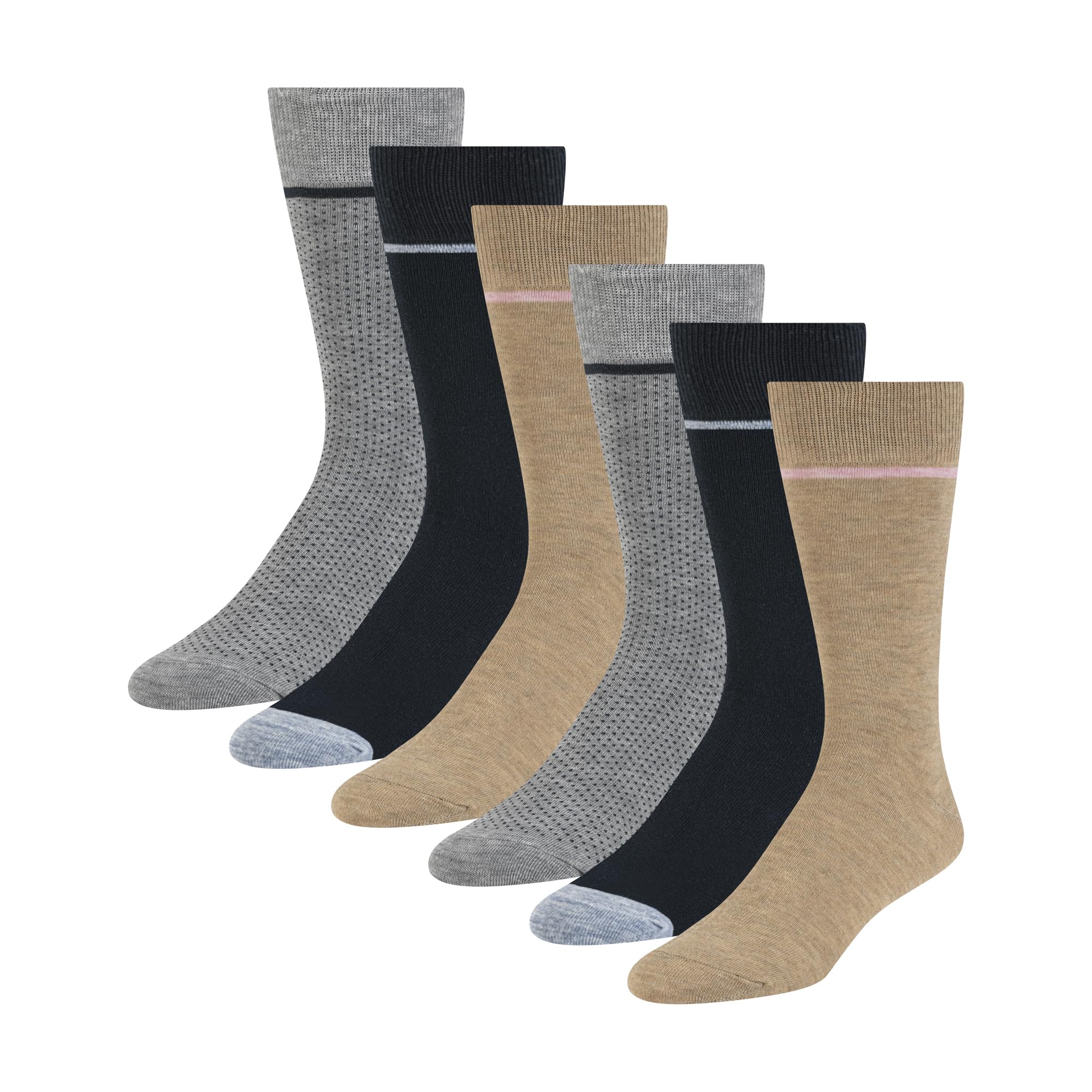 Ted Baker Men's 6 Pack Solid Crew Dress Socks, Cream/Blue, OS, Brown Heather/Navy/Grey Heather, One Size