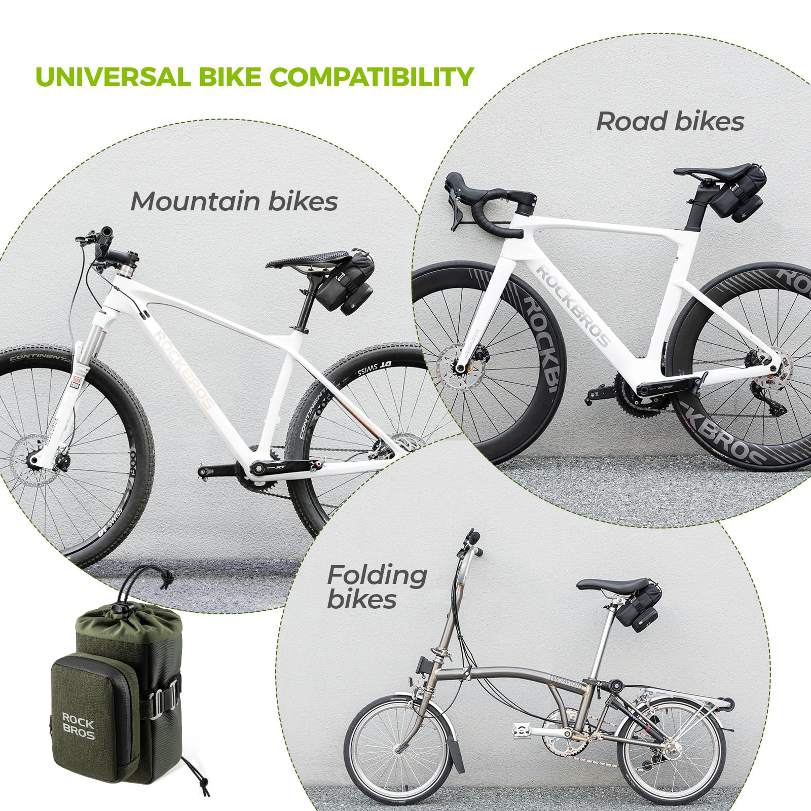 ROCKBROS Borsa da Sella Bici 2-in-1, Borsa per bottiglie 0,7L e Borse Piccola Sottosella Bici 0,3L, Regolabile e Rimovibile, per Mountain Bike MTB Biciclette, Nero
