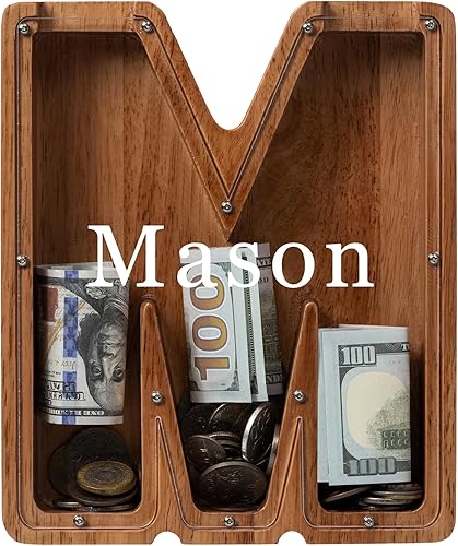 Vista 254 de Alcancía para niños y niñas, alcancía de madera con letra grande del alfabeto con inicial C, banco de monedas, regalos divertidos para cumpleaños