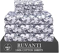 Vista 43 de RUVANTI 4 piezas de sábanas de algodón - 100% algodón natural suave, ligero y transpirable, sábanas de percal crujiente, juego de sábanas Botanica
