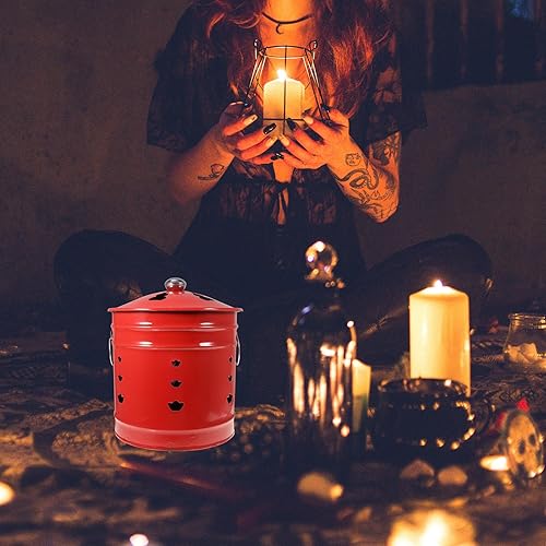 Miniatura 7 de Happyyami Incinerador de barril de quemado esmaltado, lata de metal para jardín, jaula para hogueras de patio, horno de desechos para antepasados,