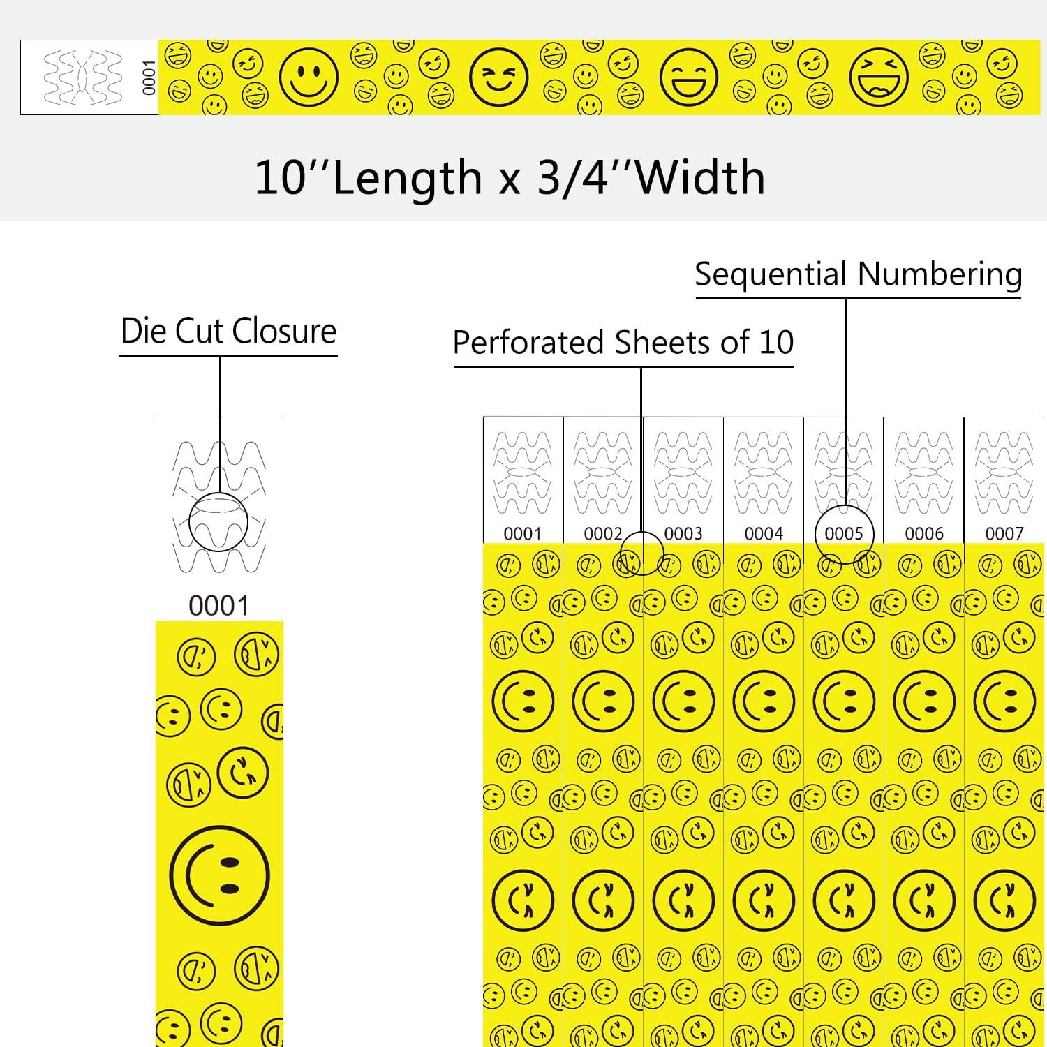 500 Pack Smiley face Paper Wristbands for Events Waterproof Wrist Bands Lightweight Festival Identification Arm Bands Neon Adhesive Event Bracelets for Party(Blue) - Image 3