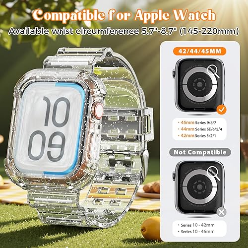 Miniatura 5 de NotoCity Correas transparentes para Apple Watch de 1.65, 1.73 y 1.77 pulgadas, con funda resistente y transparente compatible con las series 9, 8,