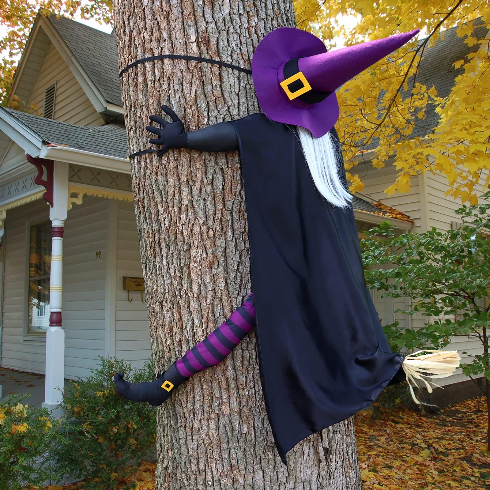 Giiffu 57'' Crashing Witch into Tree Halloween Decorations Outdoor for Yard, Porch, Door, Haunted House Prop - Flying Witch Halloween Tree Decorations