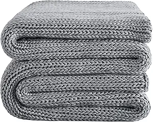 L'AGRATY Knitted Weighted Blanket - 48"x72" 20lbs Cooling Chunky Knit Heavy Blanket for Adults Braided Crochet Throw Thick Cable Yarn Knit Decorative No Beads Evenly Weighted Machine Washable