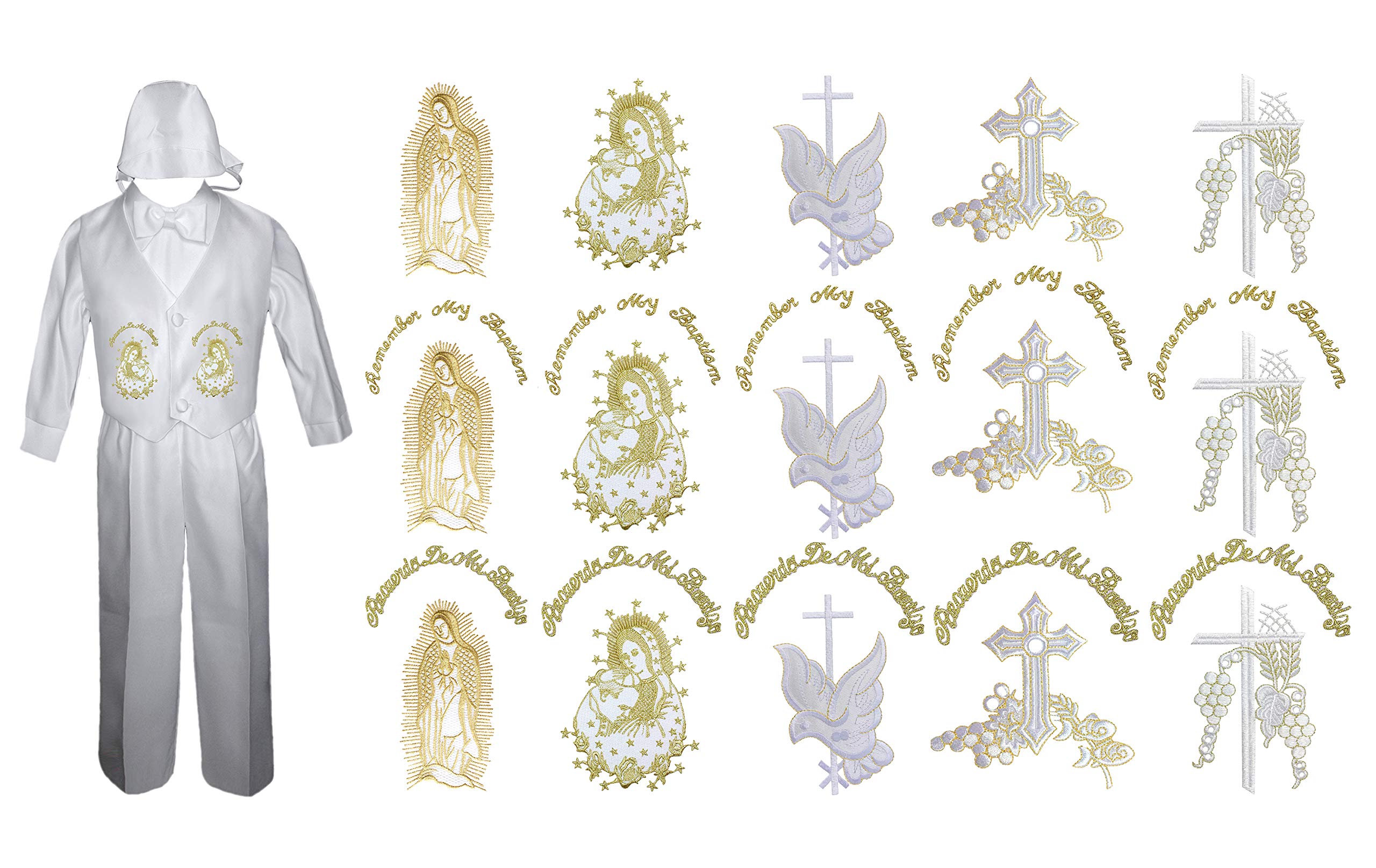 4 PC Baby Boys Christening Baptism Communion Pants Set Gold or Sliver Embroidery Thick Cross SM-4T (4T, Thick Cross Gold - No Words)